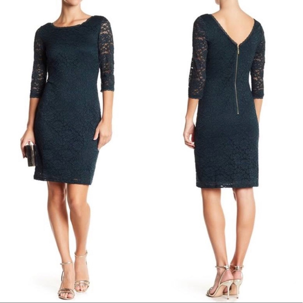 NWT Eliza J Black Lace Overlay Sheath Dress Size 6